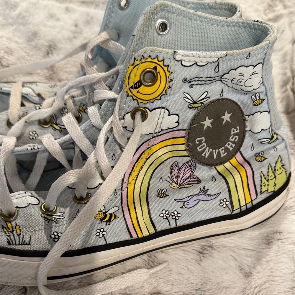 Converse Youth High-Tops with Rainbow and Cloud Design